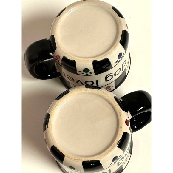 Checkered Dog Lover Ceramic Coffee Cocoa Tea Mugs Paw Print Design Set Of 2 - Picture 3 of 7